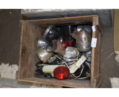 Box of various vintage car lights