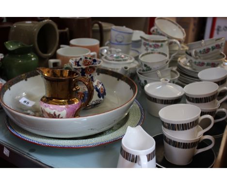A mixed lot of decorative ceramics to include Maddock china etc., and a luggage trunk