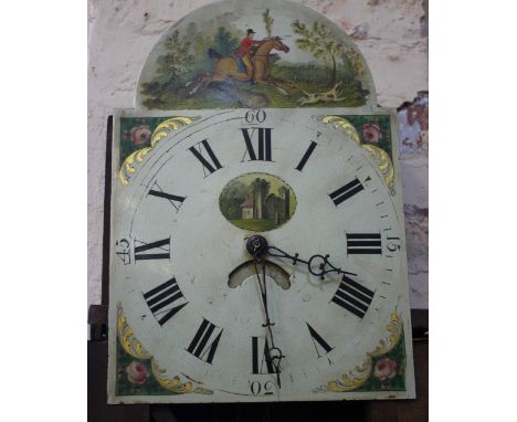 A George III oak and crossbanded longcase clock with arched painted dial 216cm high 