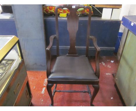 A pair of early 20th Century mahogany armchairs bearing plaque P.GANE and a hardwood window bench 