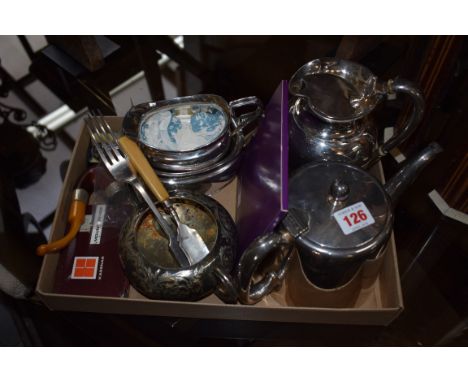 A small collection of electroplate and a silver mounted pipe.