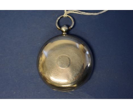 An engine turned silver hunter key wind pocket watch, by H Baker, London, having enamel and subsidiary seconds dial, No 4585.