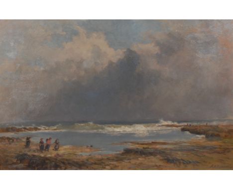 A** D** Deacon (19th century)Children Playing at the Edge of the Shoresigned, dated 1856, oil on canvas, 50cm x 75cm, ornate 