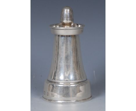 A Victorian silver novelty pepper grinder, as a lighthouse, 11cm high, Heath & Middleton, Birmingham 1895