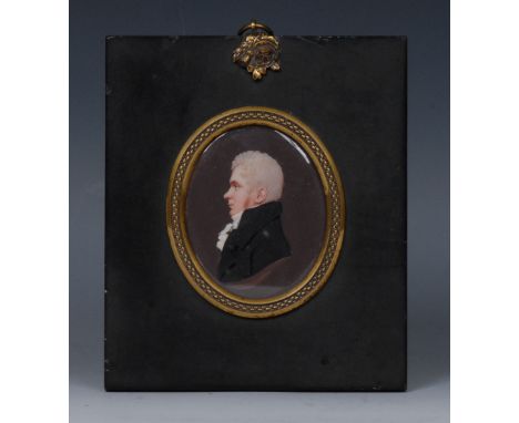 English School (early 19th century), portrait miniature, of a gentleman, bust-length and in profile, fully turned to dexter, 