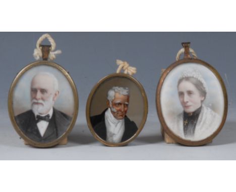 English School, a pair of portrait miniatures, of an elderly gentleman and wife, oval, on ivory, 4.5cm x 3.5cm, gilt metal fr