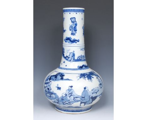 A large Chinese globular vase, the waist painted with figures enjoying music and surrounded by precious objects, prunus, blos