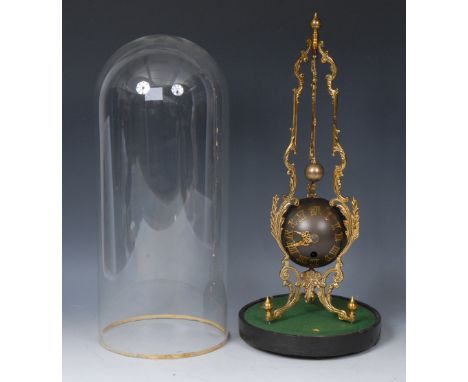 An unusual 20th century French rotary pendulum tripod ball dial mantel clock, Roman numerals, gilt metal leafy tripod stand, 