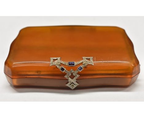 An early 20th century Art Deco blue and white sapphire mounted lady's vanity case compact,  fitted interior with two lidded c