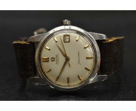 Omega - a gentleman's Seamaster automatic wristwatch,brushed silvered dial, arrow block baton markers, minute track, centre s