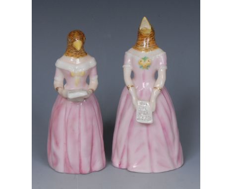 A Royal Worcester candle snuffer, Confidence, modelled as a singing Jenny Lind, the Swedish Nightingale, with a nightingale`s