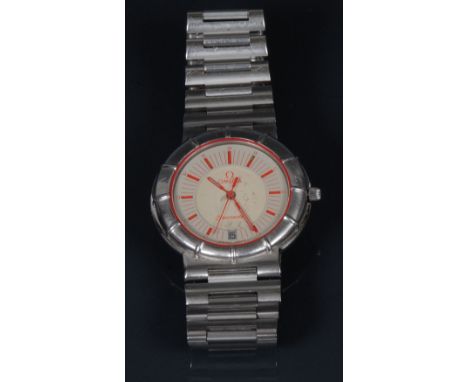 Omega - a Seamaster Dynamic 1430 (Spider) wristwatch, grey and cream two ton dial, red baton markers, centre seconds, date ap
