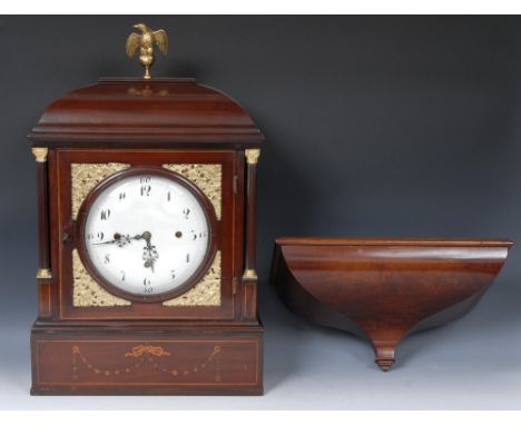 An Austrian Neo Classical mahogany mantel clock, 21cm circular enamel dial, Arabic chapter, pierced hands,  three train eight