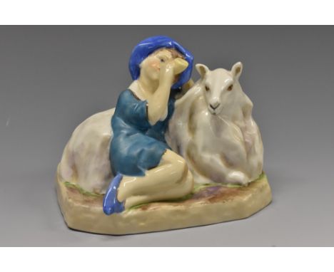 A Royal Worcester figure, Little Boy Blue,  modelled by F G Doughty, 11.5cm wide, printed crown and circle mark in black,  mo