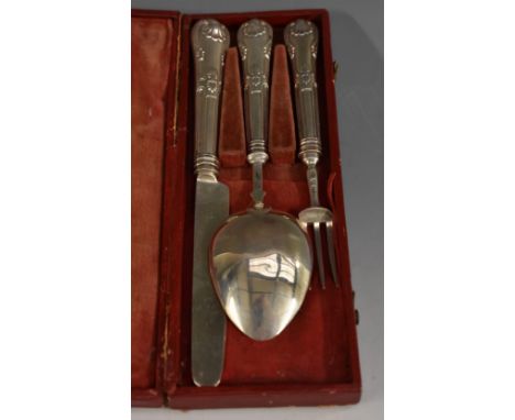 A George IV silver King's pattern christening set, comprising fork, knife and spoon, Joseph Willmore, London 1825, cased