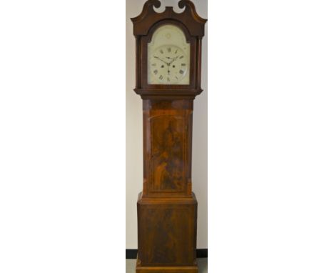 A 19th century mahogany longcase clock, the 31cm white painted dial with Roman numerals, subsidiary seconds dial, twin windin