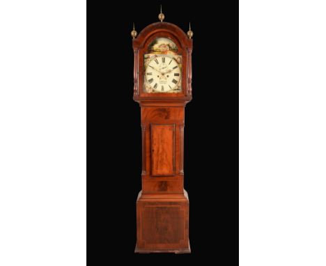 A 19th century mahogany longcase clock, 33cm arched painted dial inscribed A.Martin, Swansea, Roman numerals, the arch with a