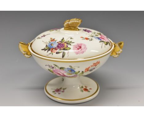 A Spode circular two-handled cream tureen and cover, painted in coloured enamels and gilt with floral sprays, the cover with 