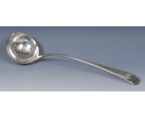 A George III silver Old English Bead pattern soup ladle, 34cm long, George Smith III, London 1784