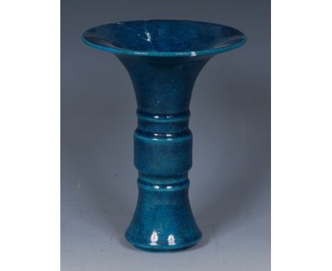 A Chinese gu shaped beaker vase, flared rim, 14.5cm high, seal mark, 19th century (faults)