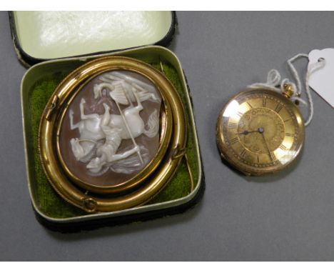 Ladies Pocket Watch marked 18k plus a Yellow Metal Swivel Cameo Brooch (a.f)