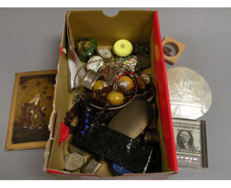 Quantity of Collectables to include Carved Shell, Oriental Panel, Pill Boxes, Costume Jewellery, etc