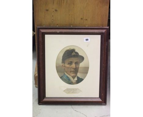 Framed and Glazed Portrait of Jockey Fred Archer with a panel below reading 'Faithfully yours Fred Archer'