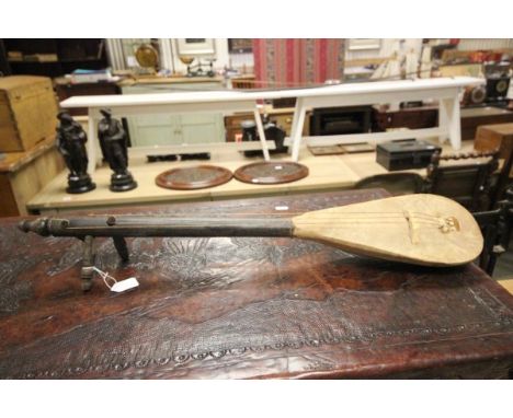 African Wooden and Skin Three String Instrument