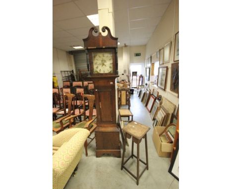 19th century Oak & Mahogany Longcase Clock with painted face and date aperture plus Oak Jardinere Stand