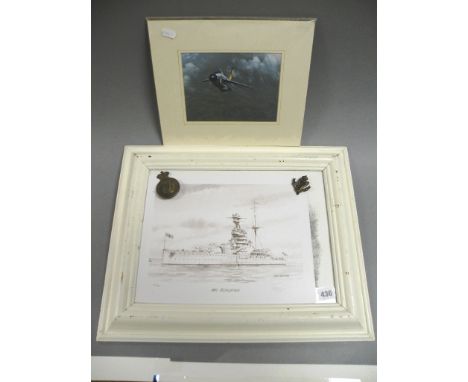 Victorian Connaught Rangers Badge and another Edwardian one plus Two Gerald Coulson Prints (one framed), Three Ivan Berriman 