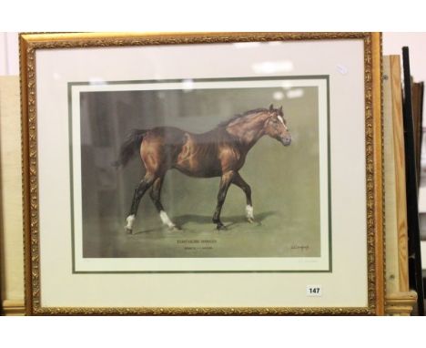 Framed and Glazed Signed Print of Race Horse 'Northern Dancer' signed in pencil by the artist S L Crawford
