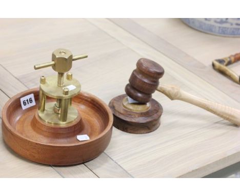 Turned Wooden Gavel and Block together with a Wooden & Brass Nutcracker