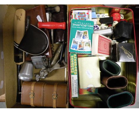 Collection of Playing Cards, Dice Shakers, etc and a Box of Mixed Items including Wallets, Lighters, etc