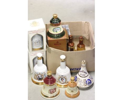 Wade Prince of Wales Scotch Whiskey Bell Decanter (full) plus a group of Empty Wade Whiskey Bell Decanters