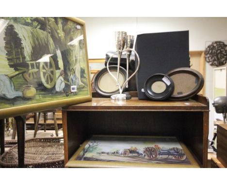 Three Miniature Oval Portrait Frames, Boxed Culinary Concepts Glasses on Stand and a Pair of Southern Indian Watercolours