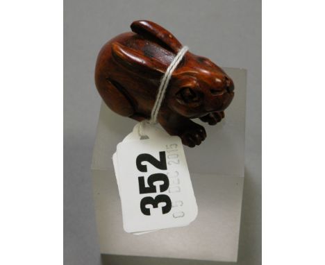 Signed wood Netsuke of a Rabbit