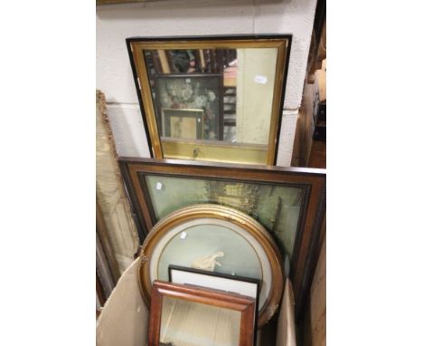 Gilt Framed Oval Painting of a Labrador, Two Small Oval Mezzotints, Two Small Watercolours, Two Small Antique Engravings, Two