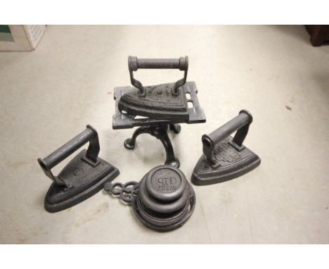 Set of Vintage Scales and Weights, Two Fire Irons, Vintage Irons and Trivets