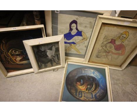 Three Diana Griffin Williams Pictures, Pair of Wallace Jones Mask Prints together with a Large Modernist Print on Silk