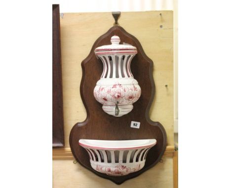 Continental Hanging Ceramic Font on Wooden Plinth