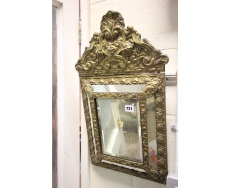 Brass Embossed Framed Five Panel Mirror