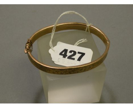 9ct Gold Bangle, part engraved