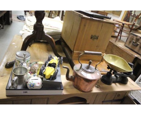 19th century Copper Kettles, Set of Vintage Salter Scales and Weights plus a Group of Miscellaneous Items including Ceramics,