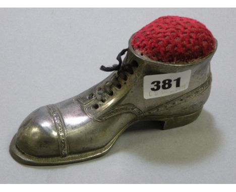 Large Silver Plated Shoe Pin Cushion