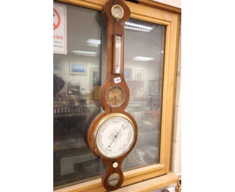 19th century Mahogany Wheel Barometer / Thermometer