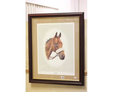 Framed and Glazed A. Gadd Limited Edition Signed Print of Red Rum no. 98/125