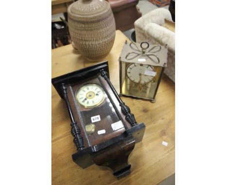 Small Victorian Vienna Style Wall Clock together with a Mid 20th century Koma Carriage Clock