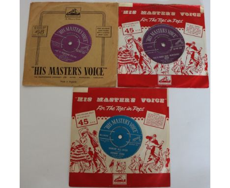 HMV RARITIES - Lovely trio of 3 x early HMV 7". Titles are Adam Faith - (Got A) Heartsick Feeling (45-POP 438 - VG to VG+ wit