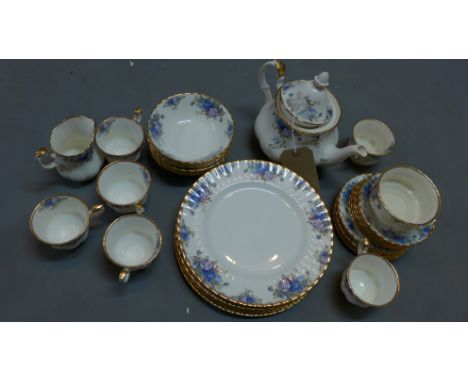 A Royal Albert 'Moonlight Rose' bone china part tea / dinner service, comprising bowls, side plates, teacups, saucers, plates