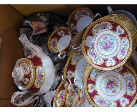 A Royal Albert 'Lady Hamilton' pattern bone china part tea service, comprising a teapot, six teacups and saucers, side plates